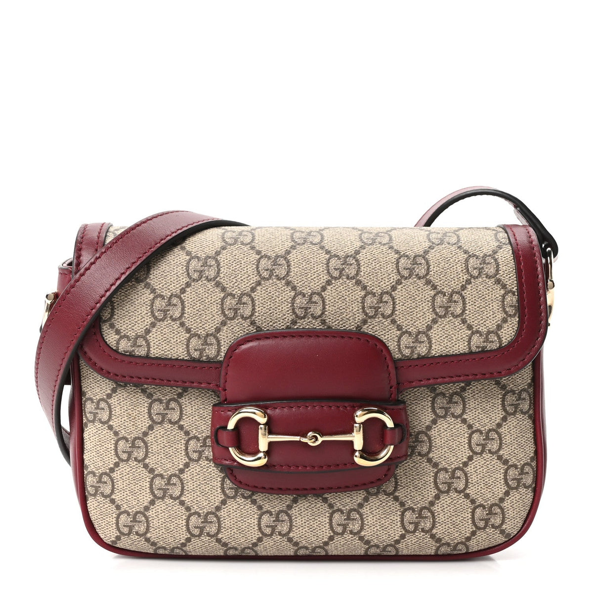 GG Supreme Monogram Web Mini Horsebit 1955 Shoulder Bag Beige Burgundy