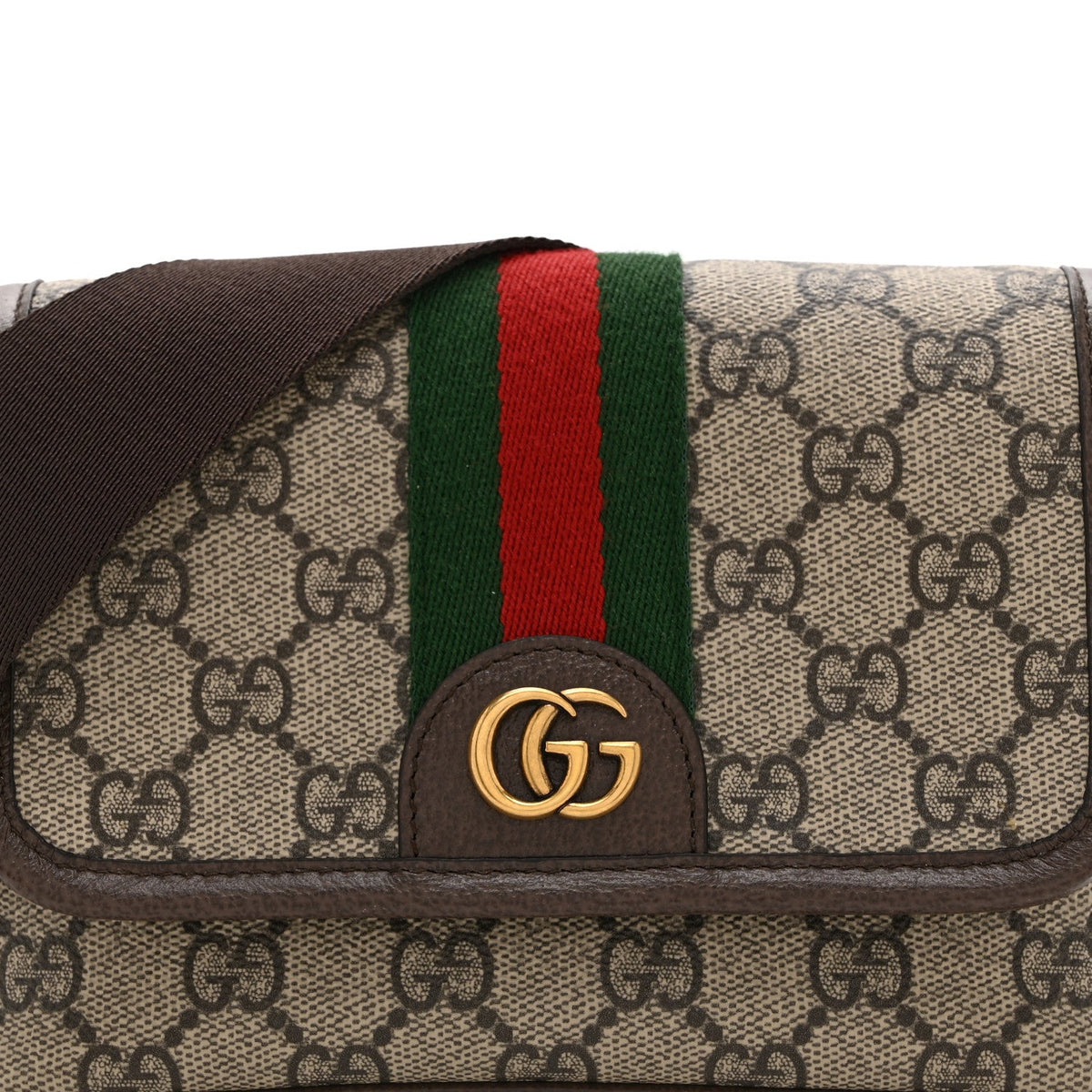 GG Supreme Monogram Textured Dollar Calfskin Web Mini Ophidia Shoulder Bag Beige Ebony New Acero