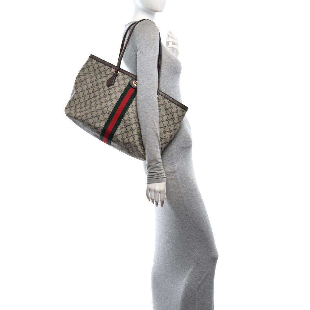 GG Supreme Monogram Medium Ophidia Shopping Tote Brown