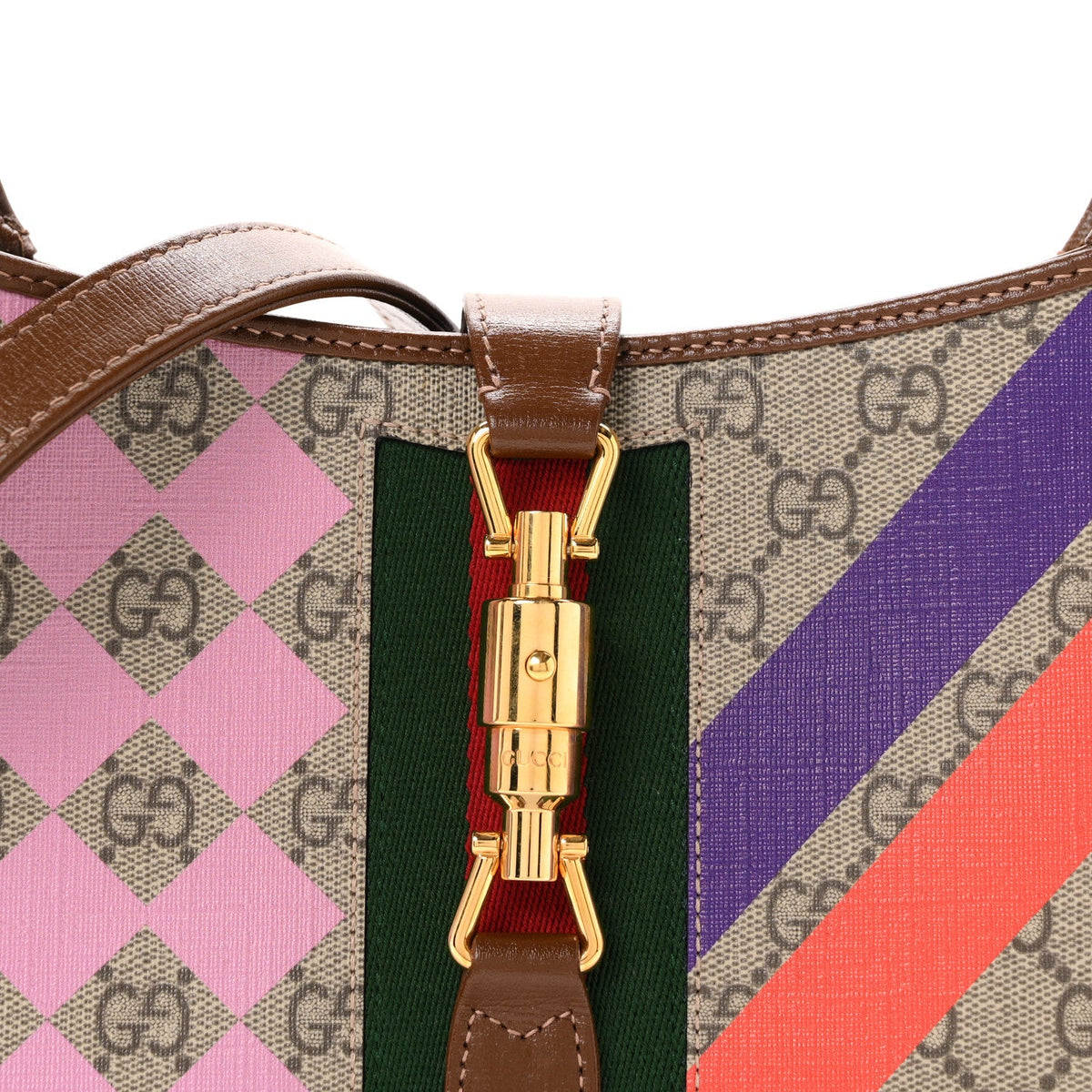 GG Supreme Monogram Azalea Calfskin Print Web Small Jackie 1961 Hobo Multicolor