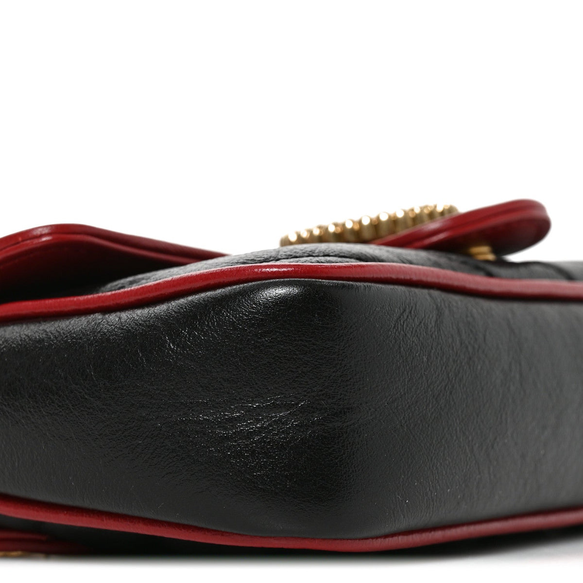 Vintage Effect Calfskin Matelasse Diagonal Super Mini Torchon GG Marmont Shoulder Bag Black Romantic Cherry