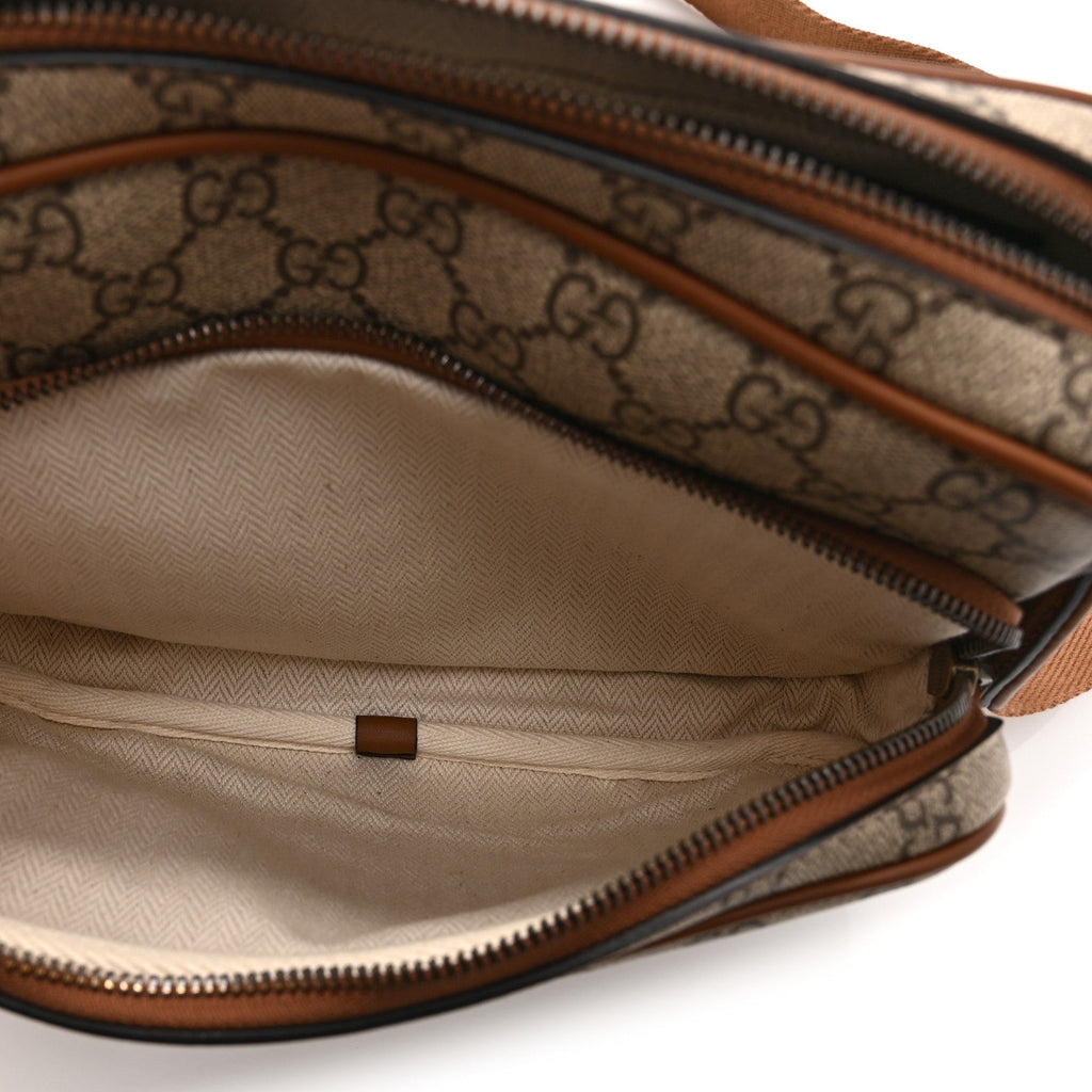 GG Supreme Monogram Textured Calfskin Emblem Medium Crossbody Beige Dark Brown