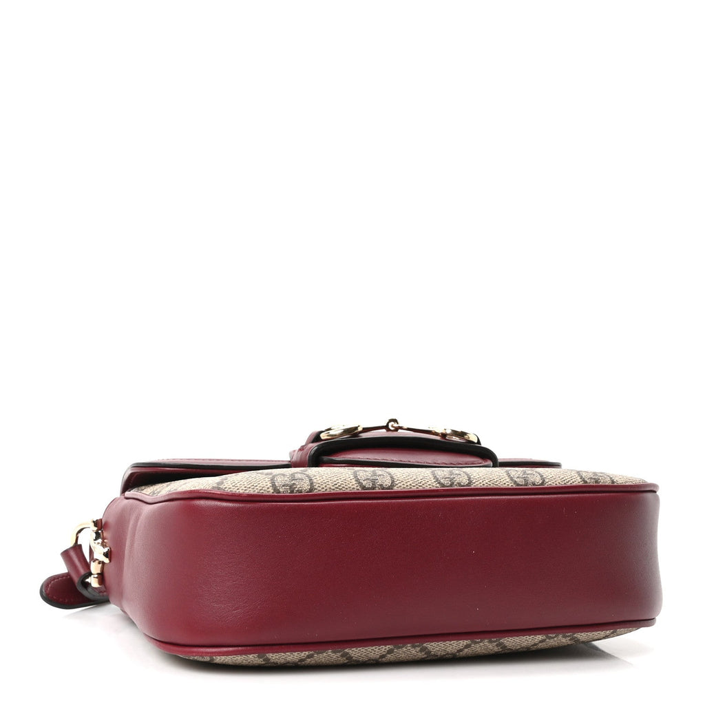 GG Supreme Monogram Web Mini Horsebit 1955 Shoulder Bag Beige Burgundy
