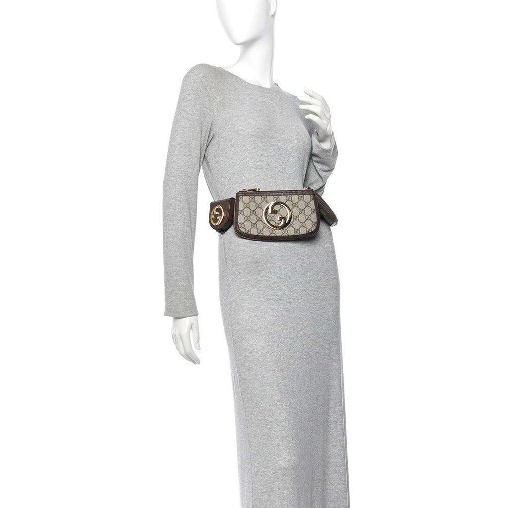 GG Supreme Monogram Textured Dollar Calfskin Mini Blondie Belt Bag Beige Ebony New Acero