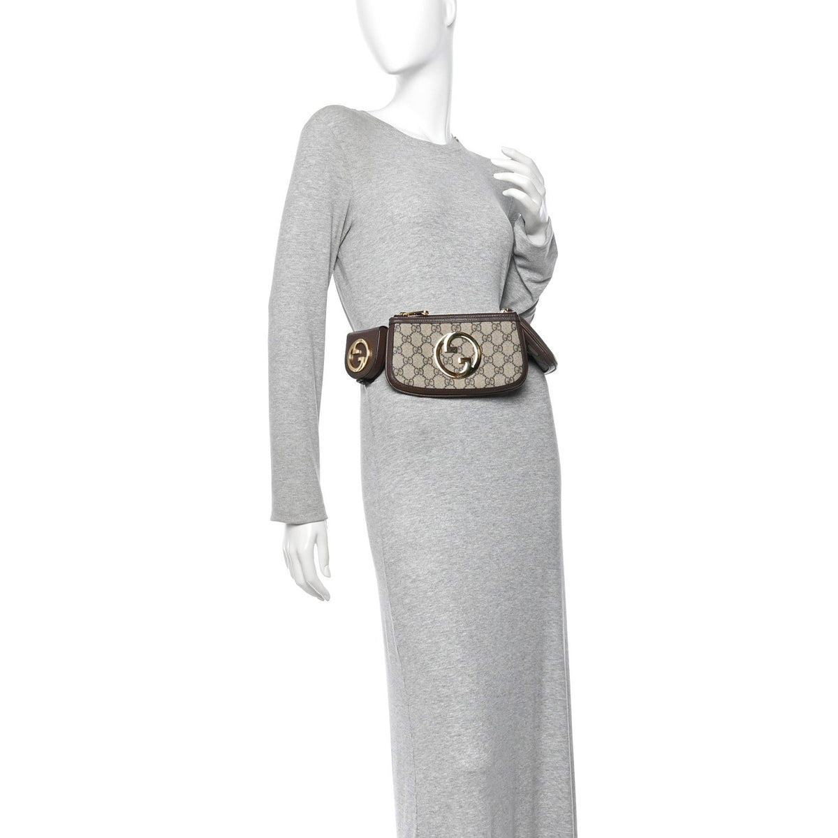 GG Supreme Monogram Textured Dollar Calfskin Mini Blondie Belt Bag Beige Ebony New Acero