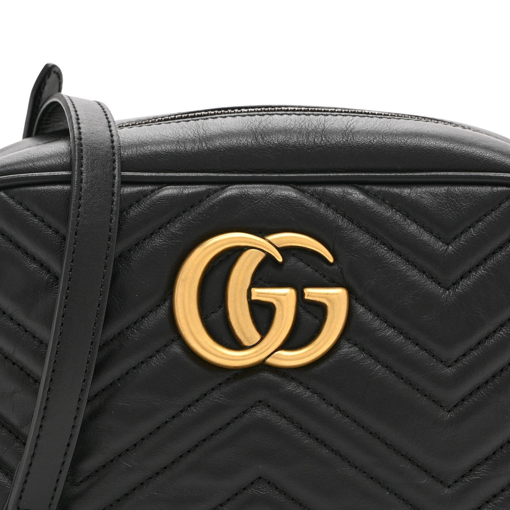 Calfskin Matelasse Small GG Marmont Chain Shoulder Bag Black