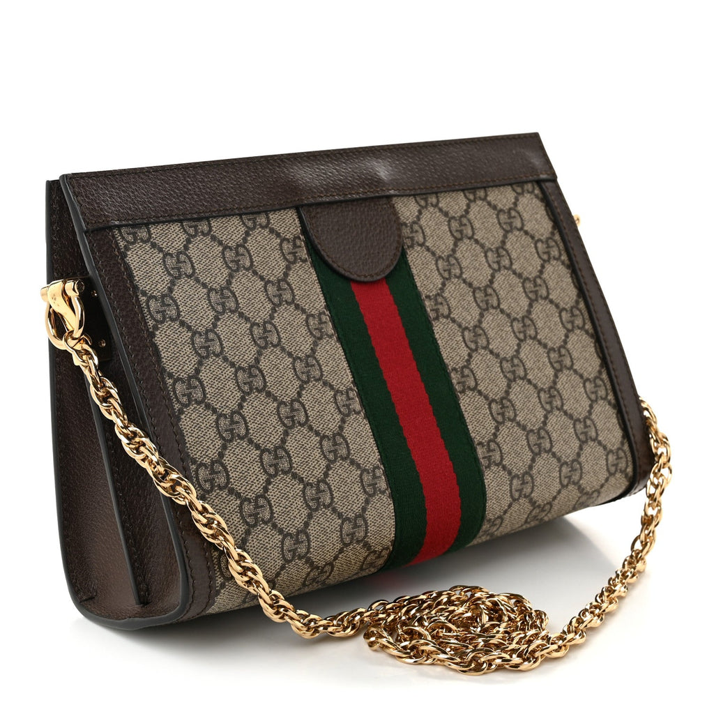 GG Supreme Monogram Web Small Ophidia Chain Shoulder Bag Brown