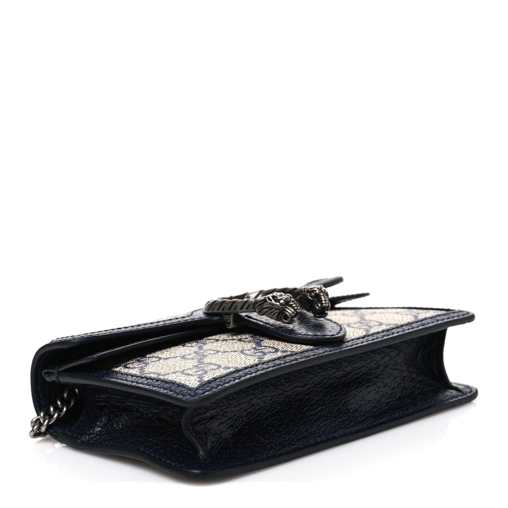 GG Supreme Monogram Textured Dollar Calfskin Super Mini Dionysus Shoulder Bag Beige Blue