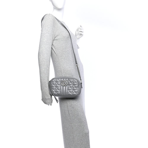Calfskin Matelasse Aria Small GG Marmont Chain Shoulder Bag Deep Grey