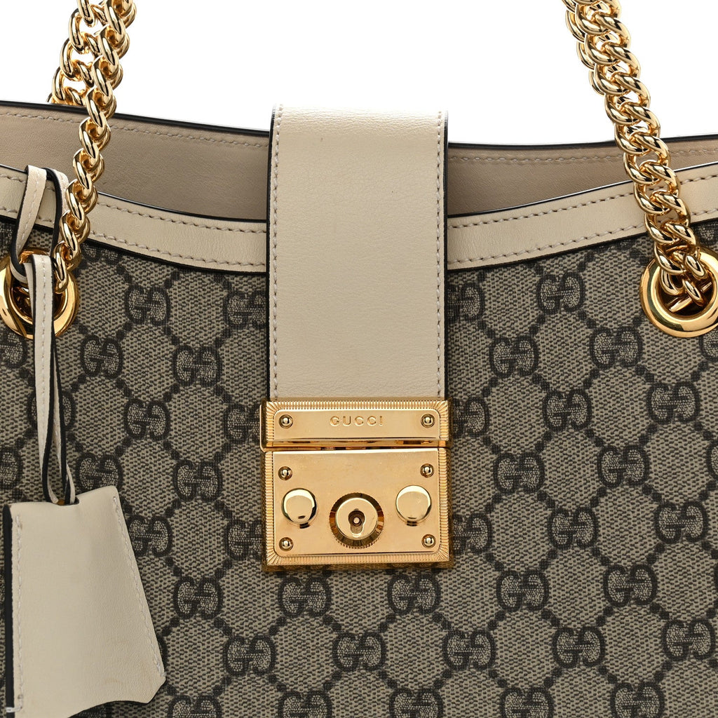 GG Supreme Monogram Medium Padlock Tote White