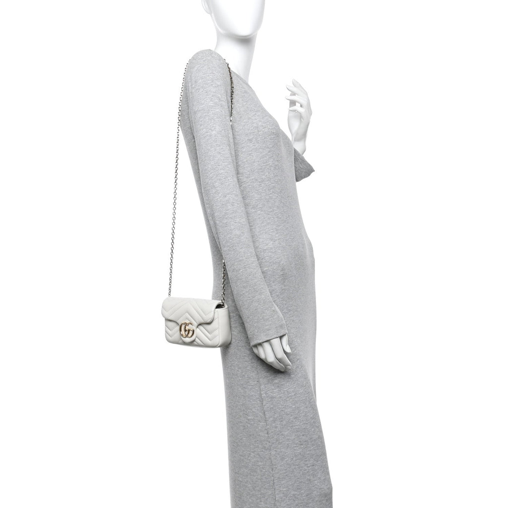 Lambskin Matelasse Mini GG Marmont Shoulder Bag White