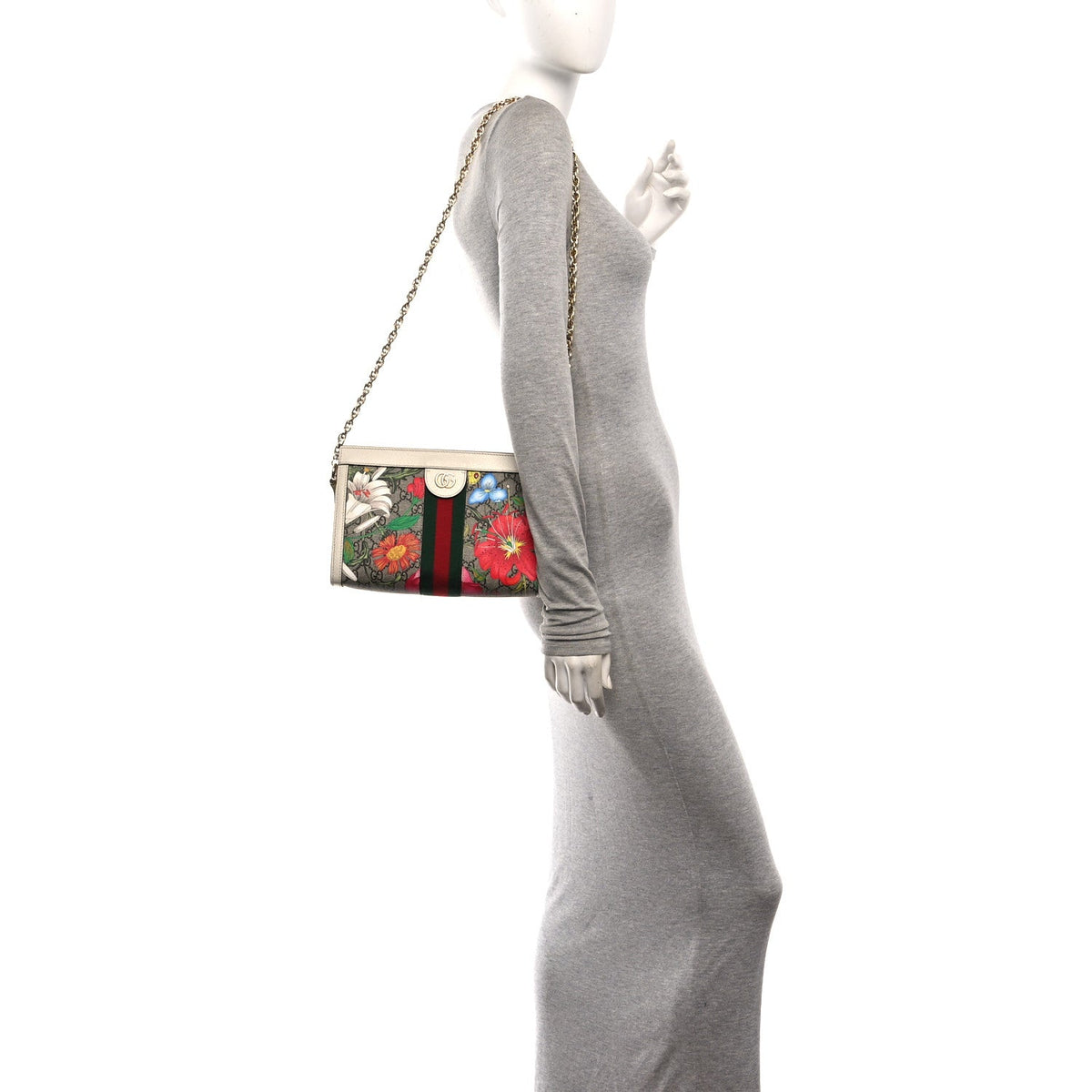 GG Supreme Monogram Flora Web Small Ophidia Chain Shoulder Bag White