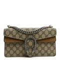 GG Supreme Monogram Suede Crystal Small Dionysus Shoulder Bag Beige Ebony Taupe