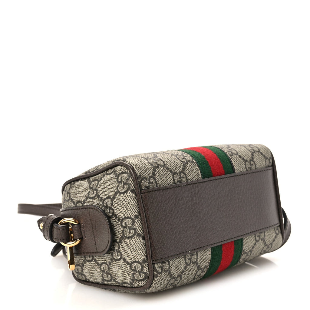 GG Supreme Monogram Textured Dollar Calfskin Web Super Mini Ophidia Top Handle Bowler Bag Beige Ebony New Acero