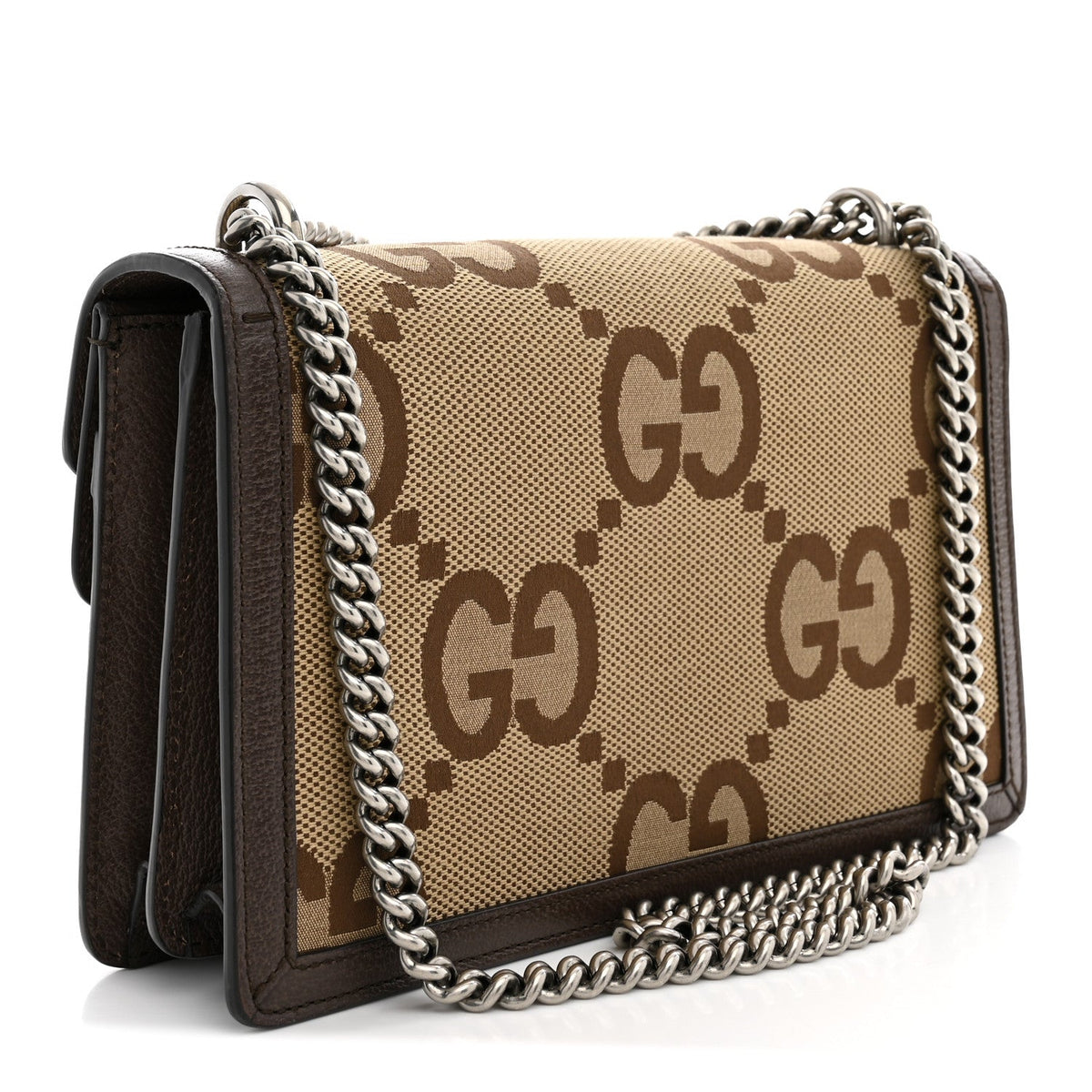 Monogram Jumbo GG Textured Dollar Calfskin Small Dionysus Shoulder Bag Camel Ebony New Acero