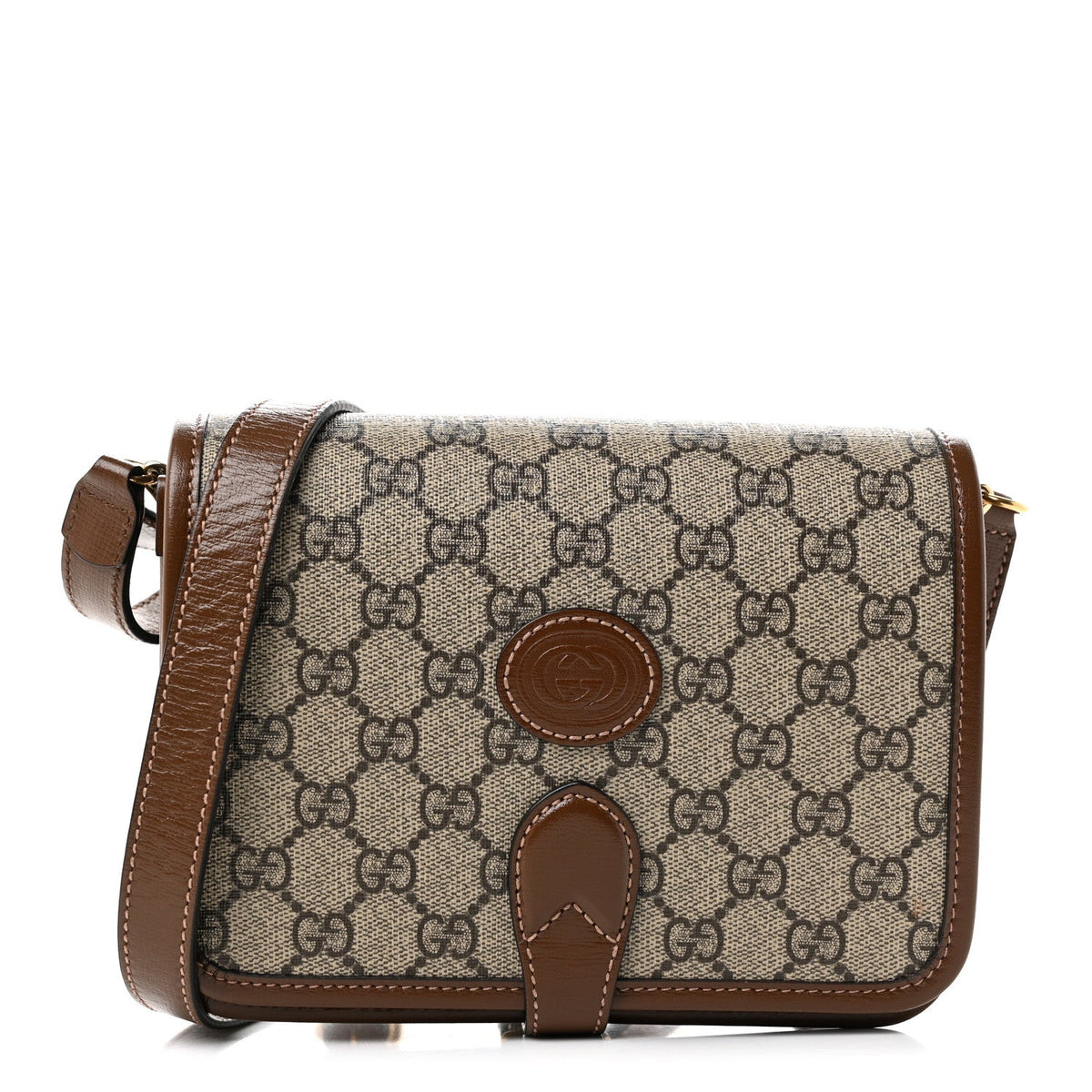GG Supreme Monogram Azalea Calfskin Mini Retro Interlocking G Flap Shoulder Bag Beige Ebony Brown Sugar