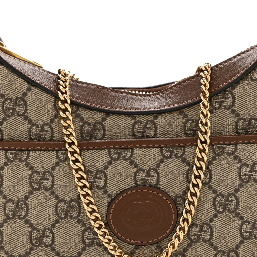 GG Supreme Monogram Azalea Calfskin Mini Retro Interlocking G Half Moon Bag Beige Ebony Brown Sugar