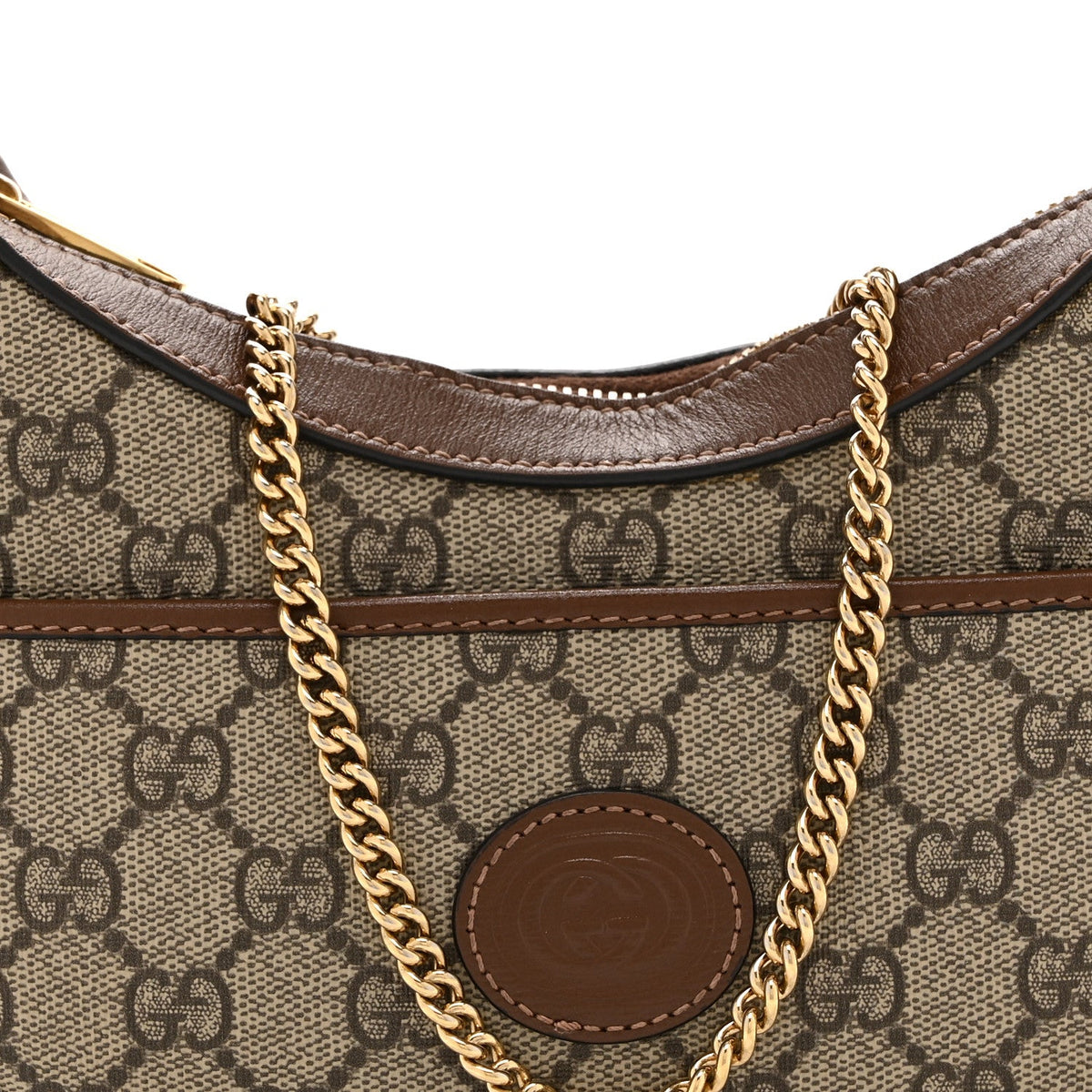 GG Supreme Monogram Azalea Calfskin Mini Retro Interlocking G Half Moon Bag Beige Ebony Brown Sugar