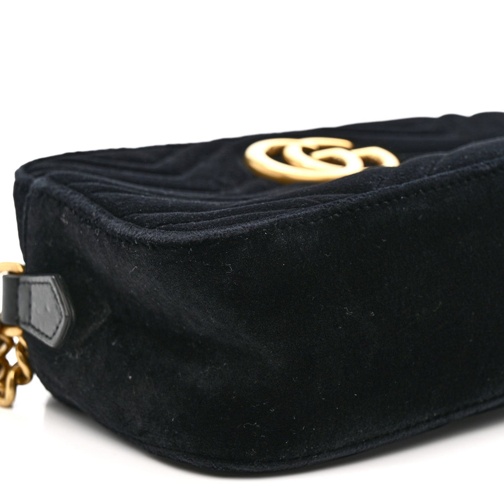 Velvet Matelasse Small GG Marmont Chain Shoulder Bag Black