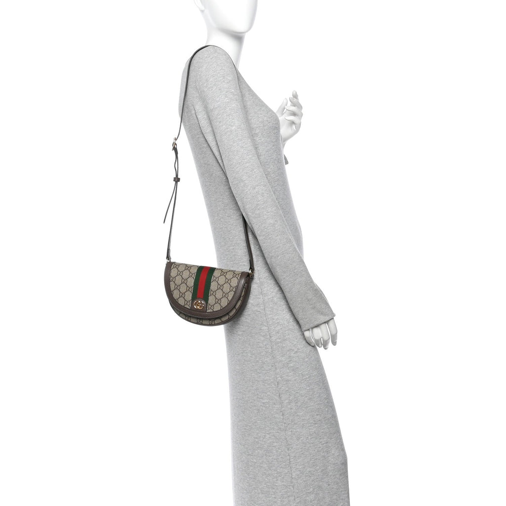 GG Supreme Monogram Textured Dollar Calfskin Web Mini Ophidia Flap Shoulder Bag Beige Ebony New Acero