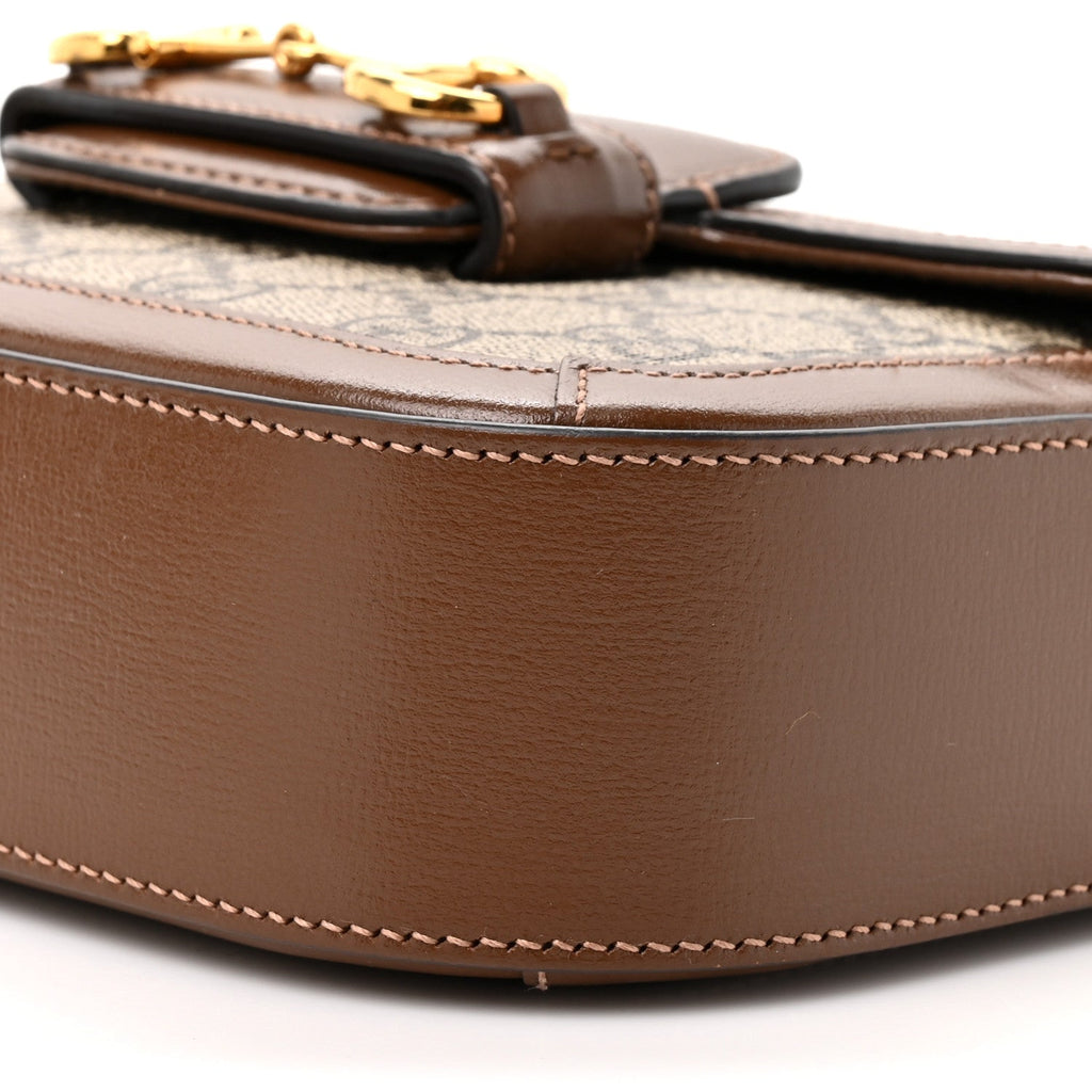 GG Supreme Monogram Azalea Calfskin Web Mini Horsebit 1955 Shoulder Bag Beige Ebony Brown Sugar