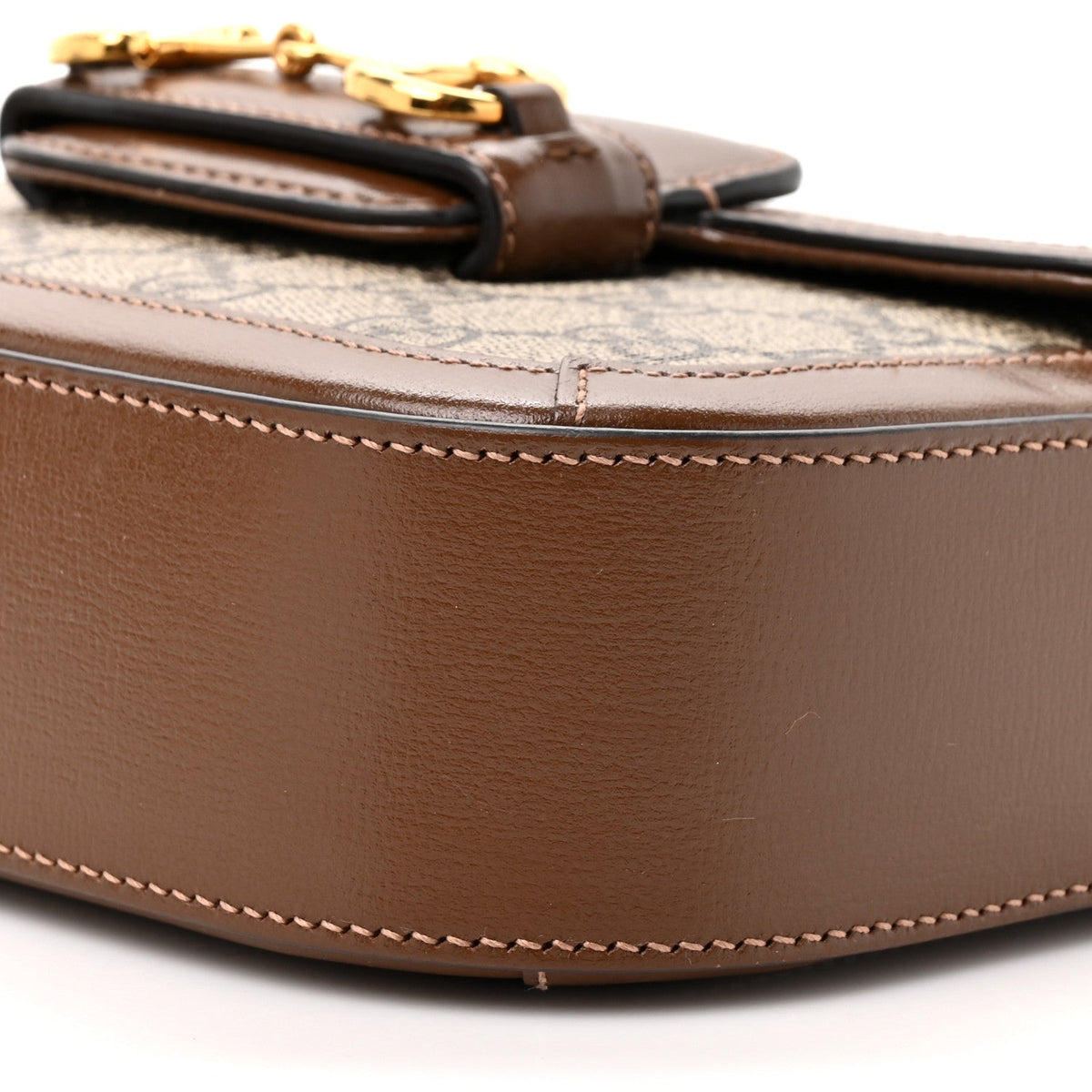 GG Supreme Monogram Azalea Calfskin Web Mini Horsebit 1955 Shoulder Bag Beige Ebony Brown Sugar