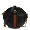 Grained Calfskin Web Mini Ophidia Round Shoulder Bag Black