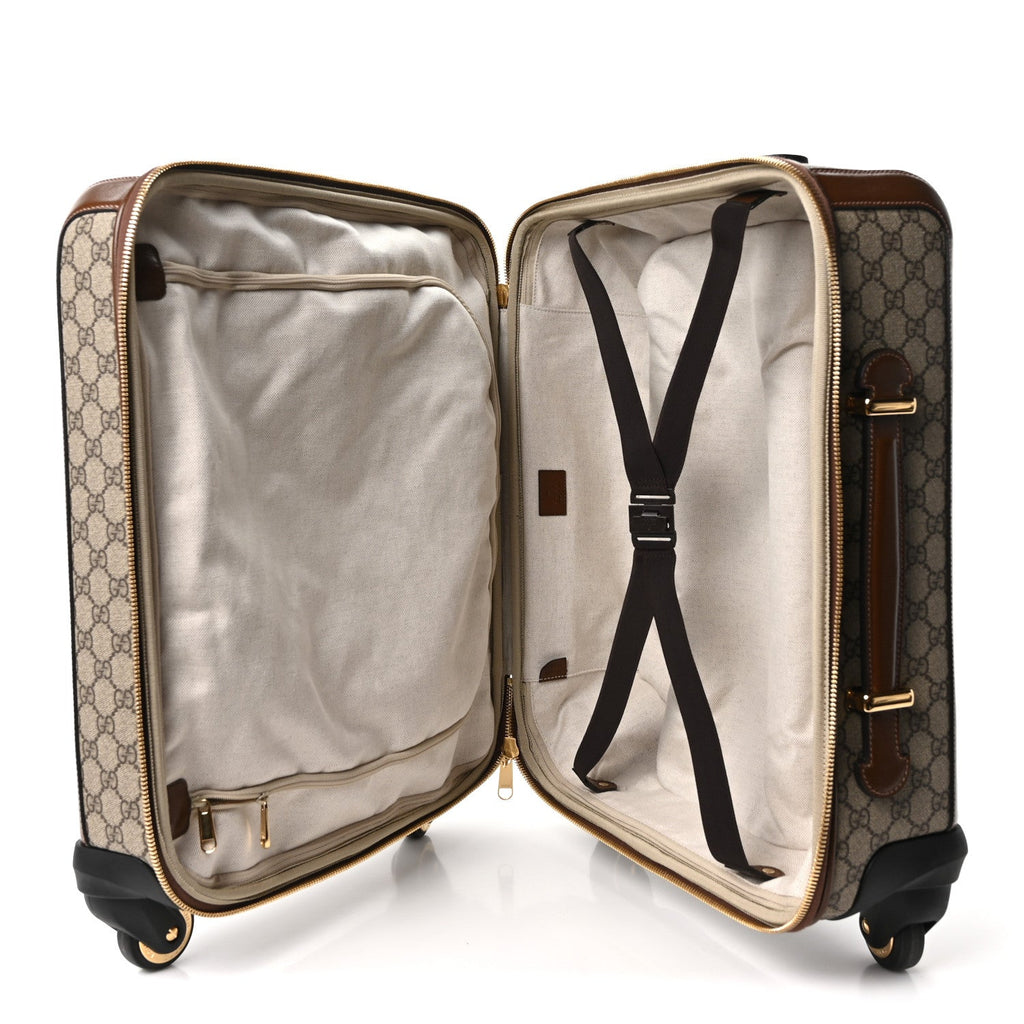 GG Supreme Monogram Azalea Calfskin Retro Interlocking G Small Savoy Cabin Trolley Beige Ebony Brown Sugar