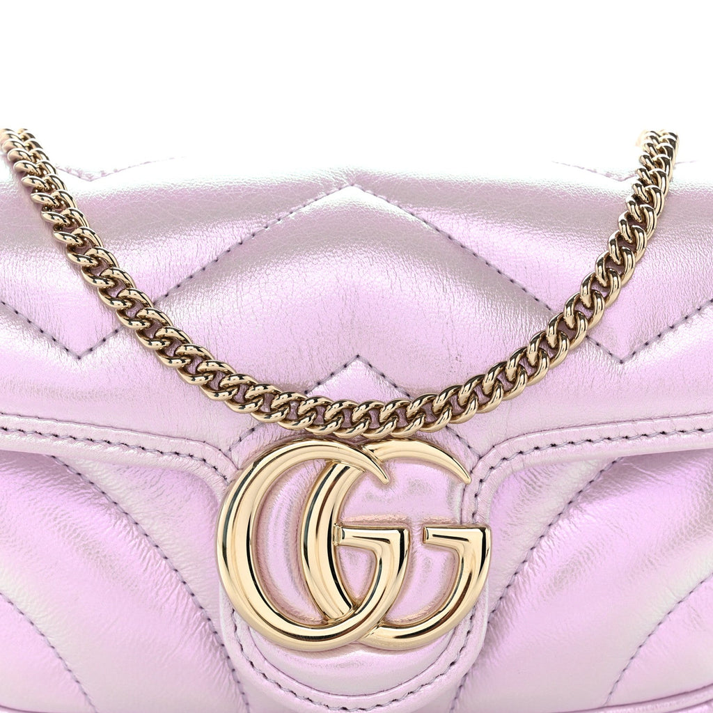 Iridescent Nappa Chevron Matelasse Super Mini GG Marmont Shoulder Bag Iridescent Escape Pink