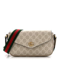 GG Supreme Monogram Textured Dollar Calfskin Web Mini Ophidia Envelope Shoulder Bag Beige Mystic White Oatmeal
