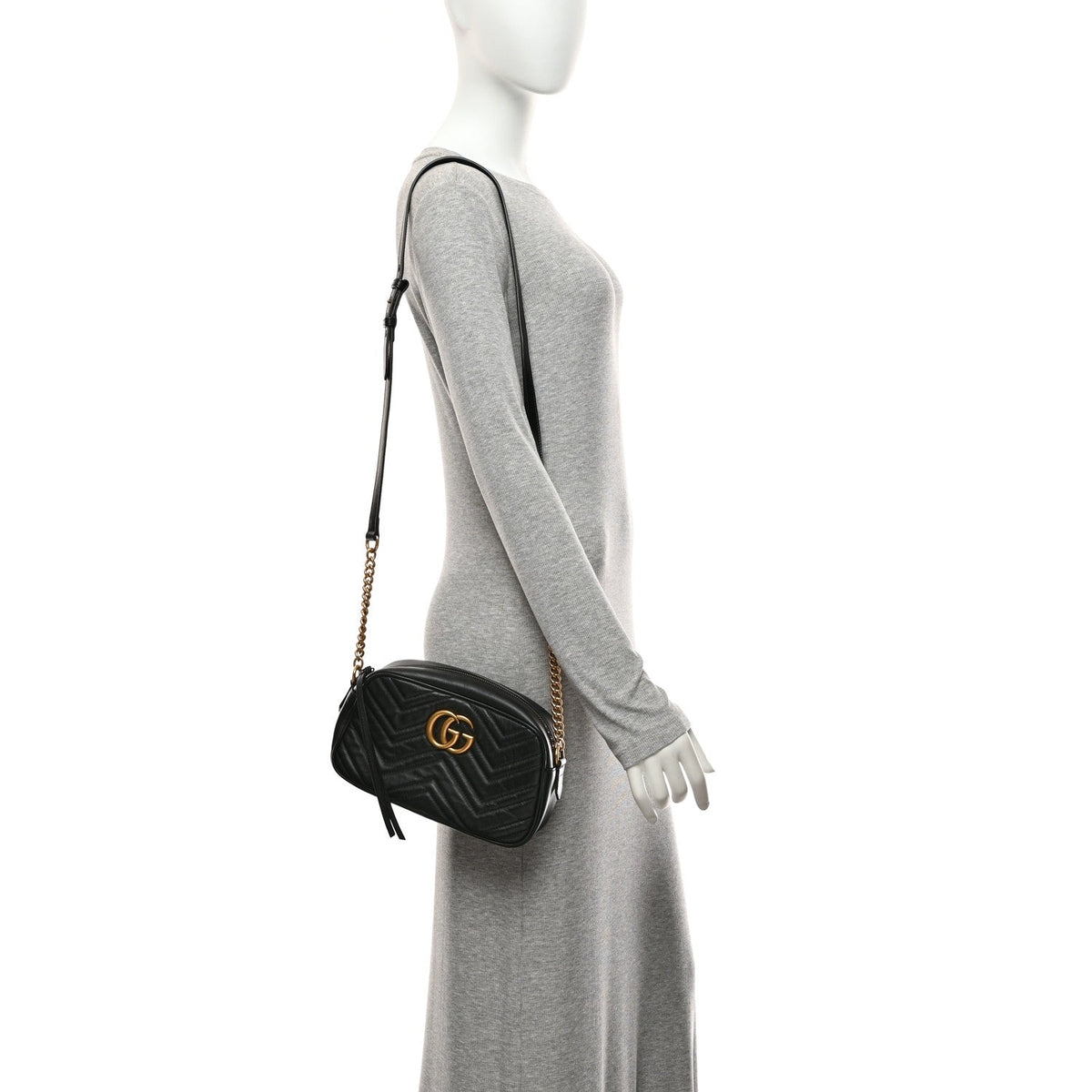 Calfskin Matelasse Small GG Marmont Chain Shoulder Bag Black