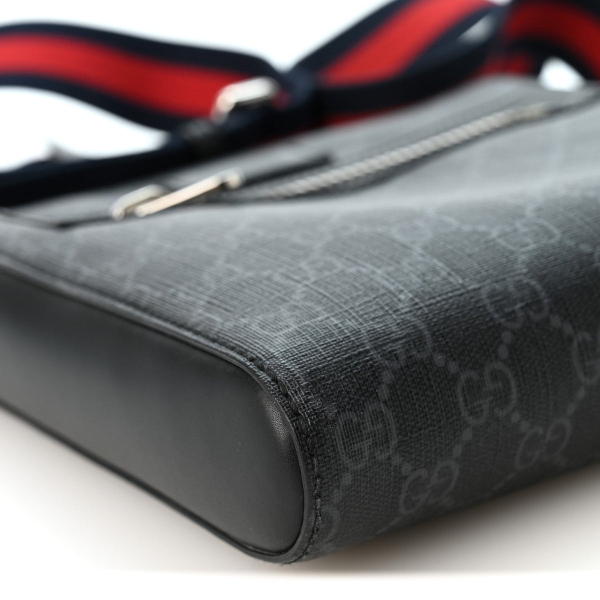 GG Supreme Monogram Web Small Flat Messenger Bag Black Grey