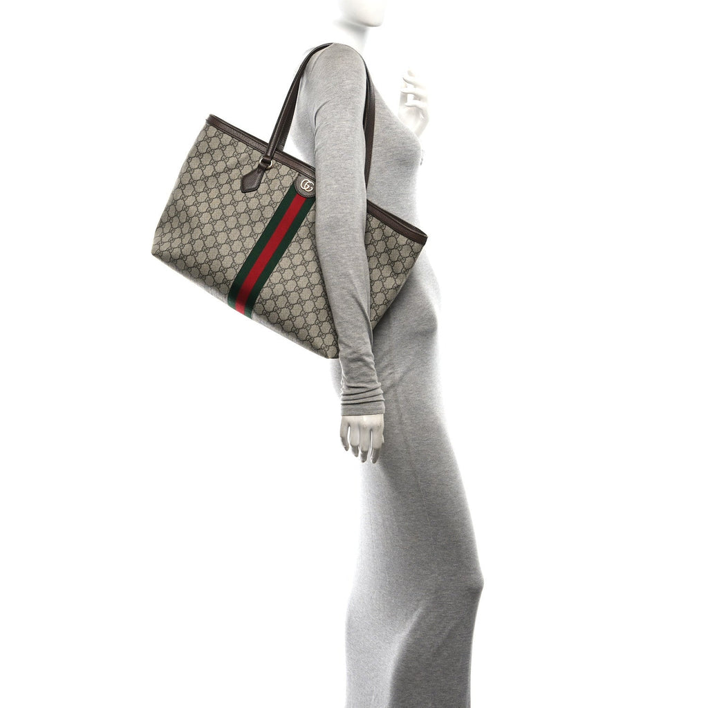 GG Supreme Monogram Medium Ophidia Shopping Tote Brown