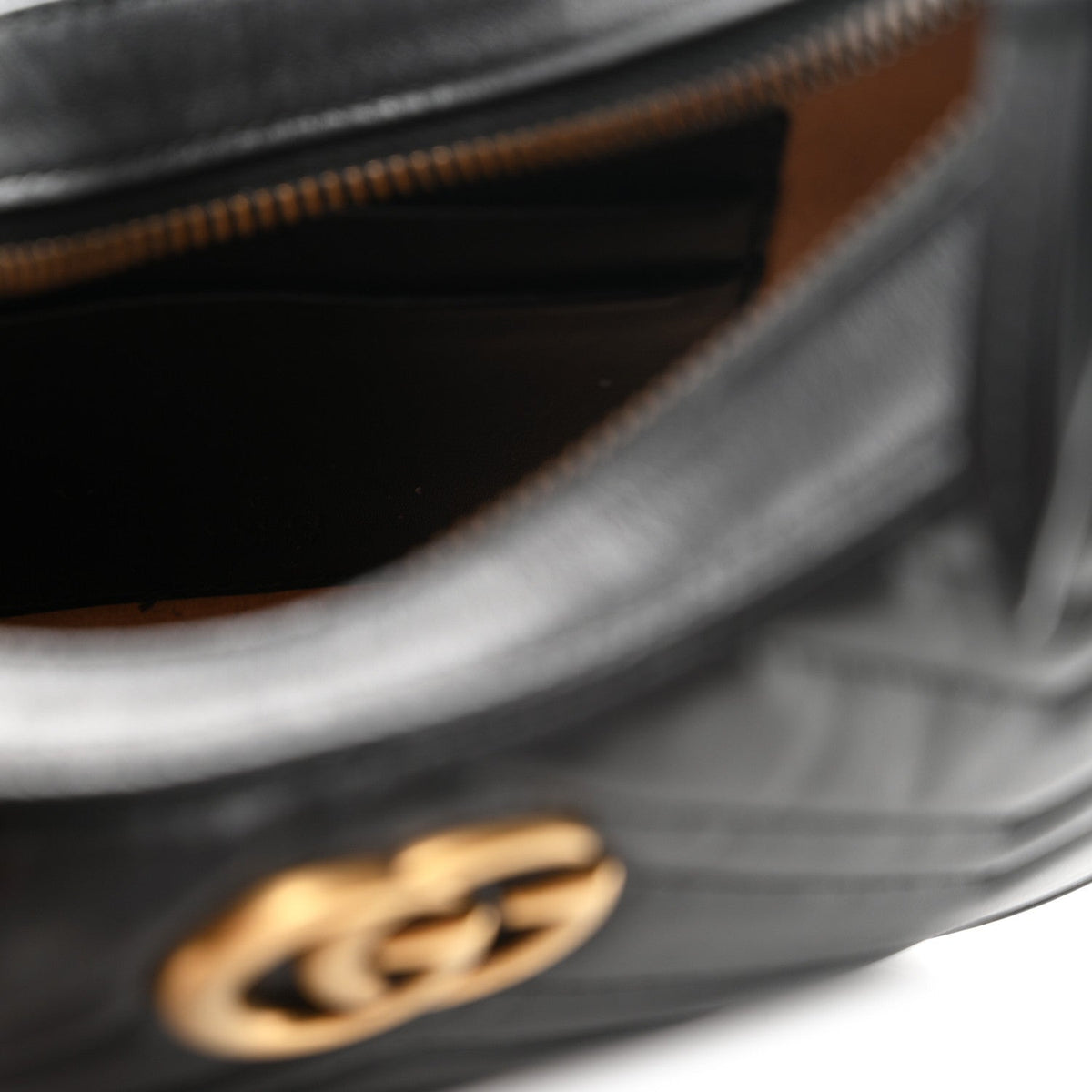Calfskin Matelasse Chevron Mini GG Marmont Half Moon Hobo Black