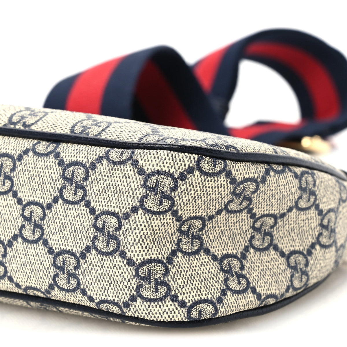 GG Supreme Monogram Textured Dollar Calfskin Web Small Ophidia GG Handbag Beige Blue