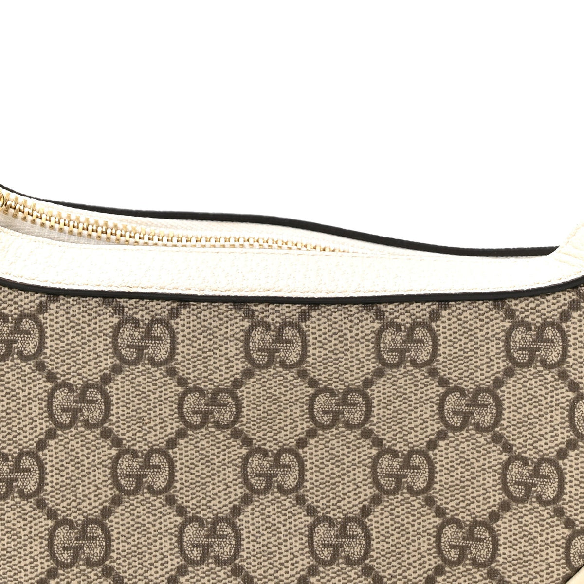 GG Supreme Monogram Textured Dollar Calfskin Web Mini Ophidia Half Moon Hobo Beige Ebony Mystic White