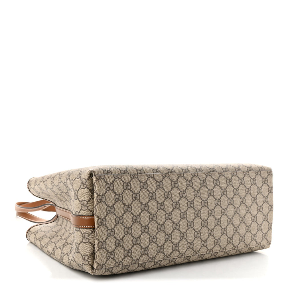 GG Supreme Monogram Emblem Large Tote Bag Beige Dark Brown