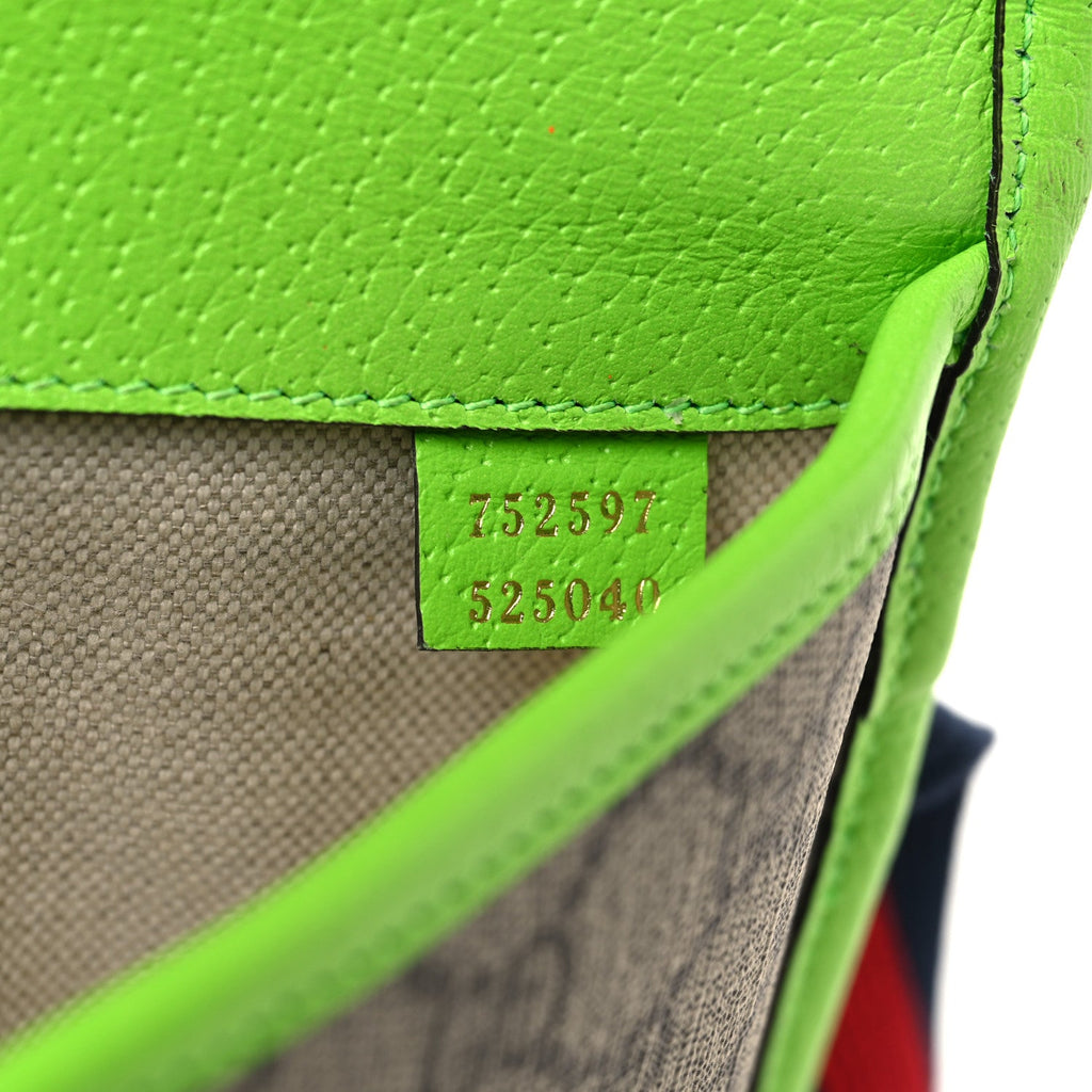 GG Supreme Monogram Web Small Ophidia Belt Bag Beige Ebony Electric Green