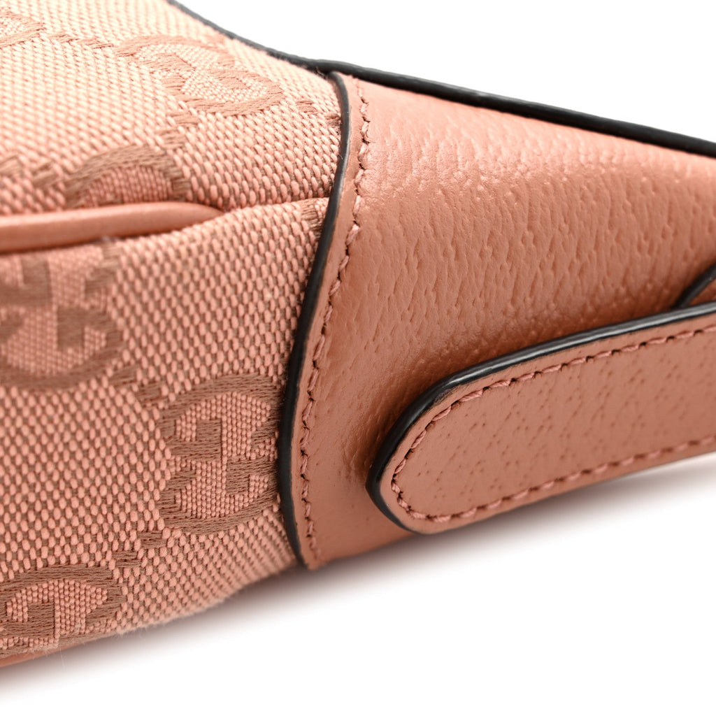 GG Supreme Monogram Textured Calfskin Web Mini Ophidia Half Moon Hobo Rose Pink
