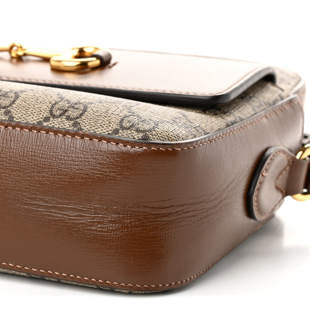 GG Supreme Monogram Small Horsebit 1955 Shoulder Bag Beige Brown Sugar