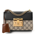 GG Supreme Monogram Calfskin Small Padlock Shoulder Bag Beige Black Cuir