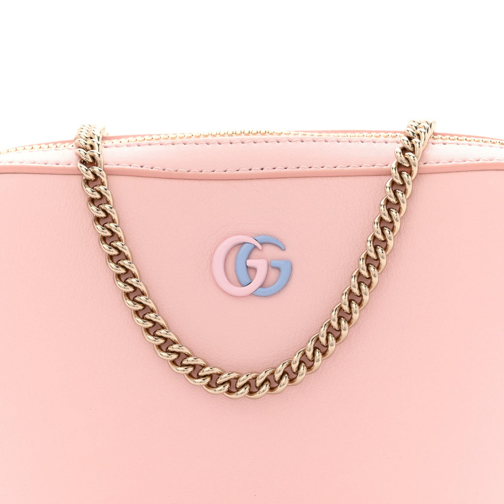 Dollar Calfskin Enamel Super Mini GG Marmont Chain Shoulder Bag Light Pink Blue