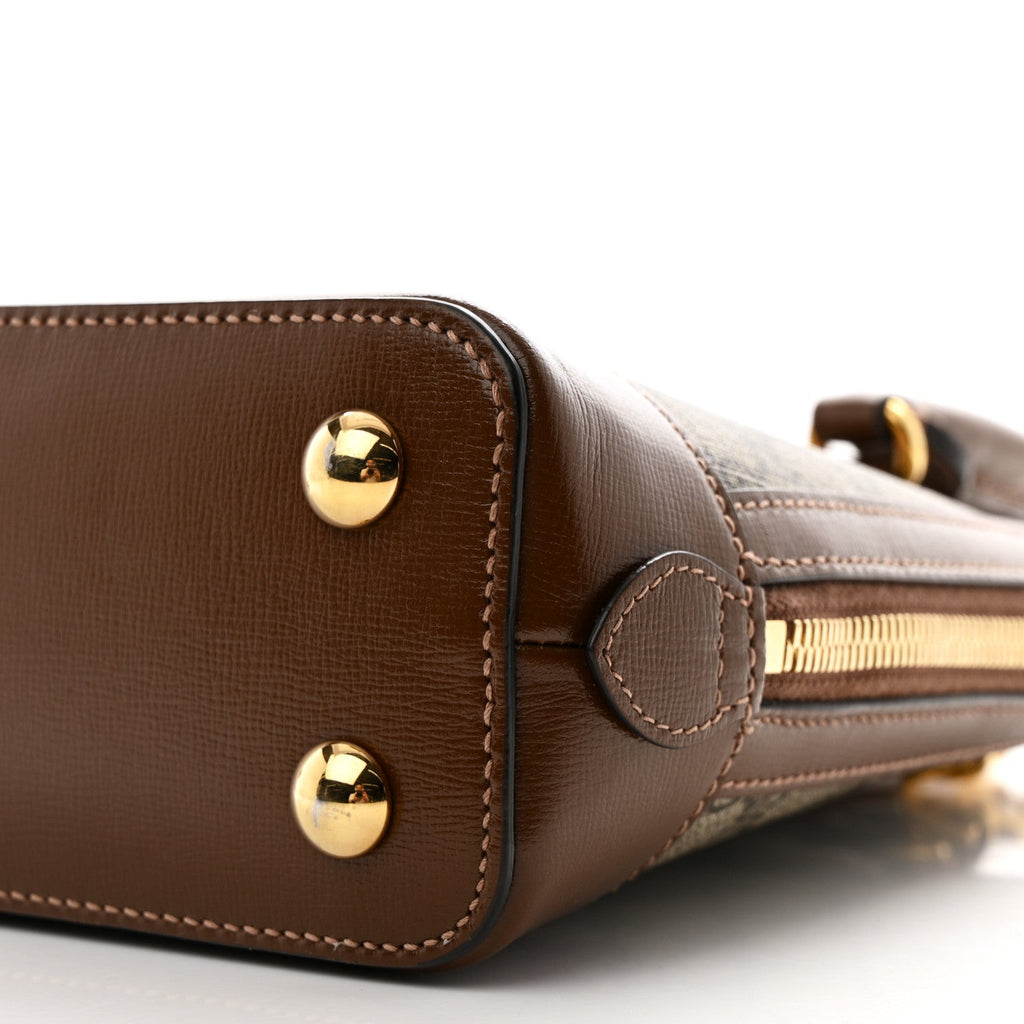 GG Supreme Monogram Azalea Calfskin Small Horsebit 1955 Top Handle Bag Beige Ebony Brown Sugar
