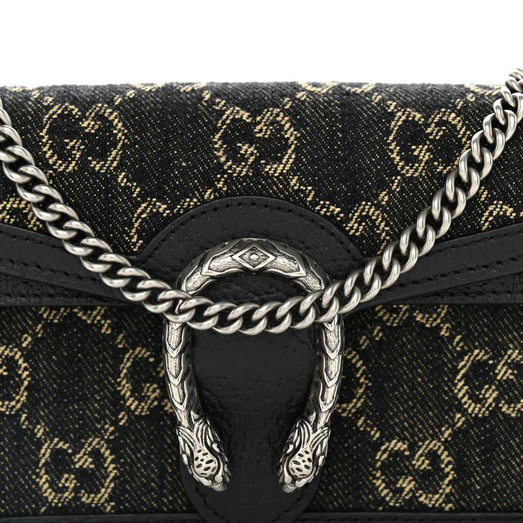 Jacquard Black Denim GG Monogram Super Mini Dionysus Shoulder Bag Black Ivory