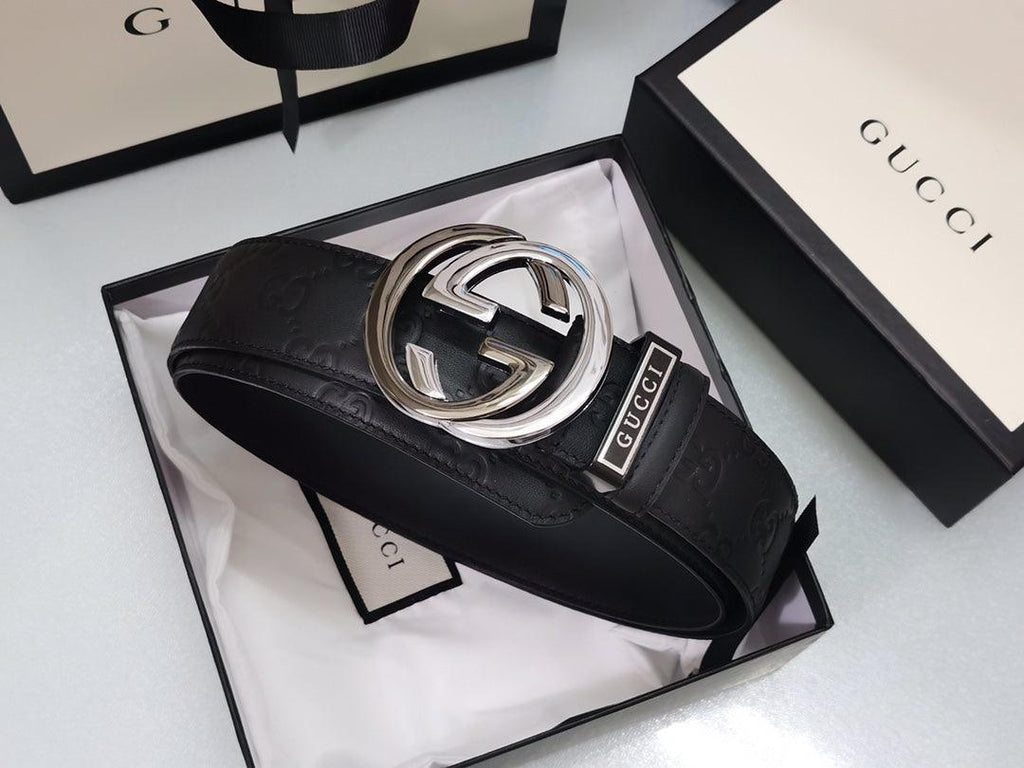GUCCI Embellished coated-canvas and leather belt 'Black'
