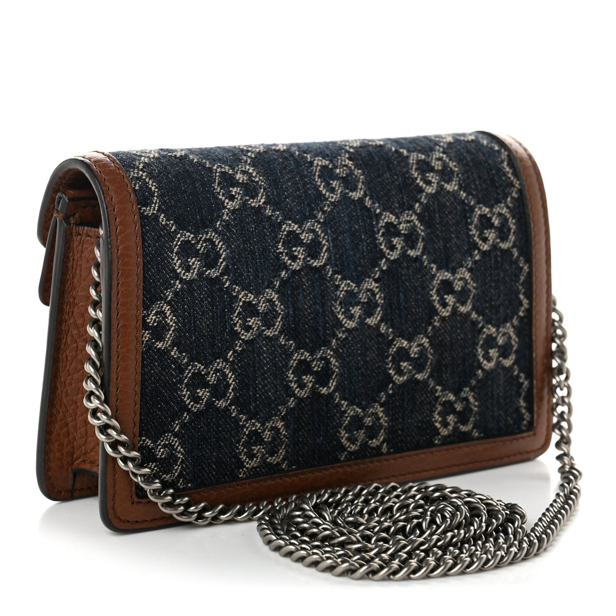 New Denim GG Monogram Dollar Calfskin Enamel Super Mini Dionysus Shoulder Bag Blue Tea Cuir Epilog Electric Blue