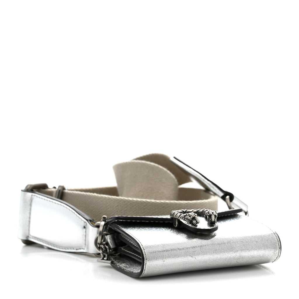 Metallic Calfskin Super Mini Dionysus Wallet with Strap Silver
